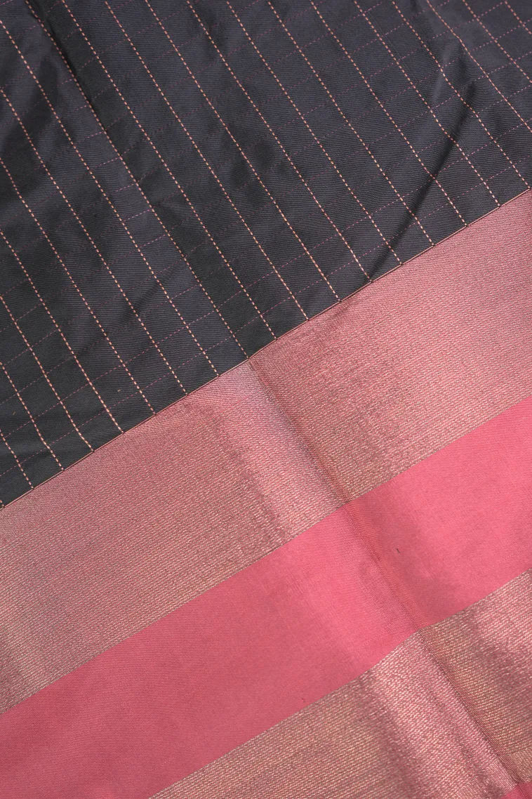 Eel Black Arani Silk Sarees with Gold Zari Small Checks Pattern view 3
