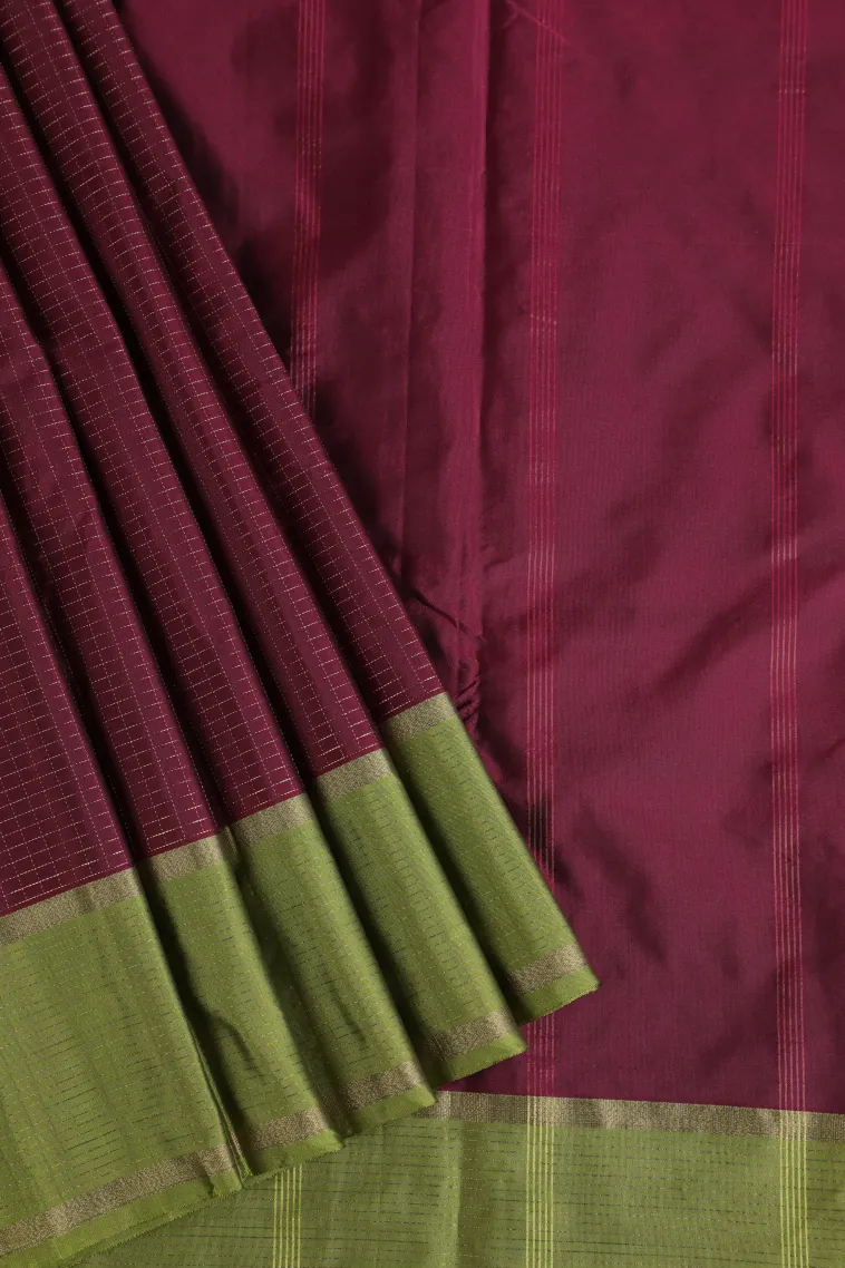 Berry Red Arani Silk Sarees with Gold Zari Small Checks Pattern