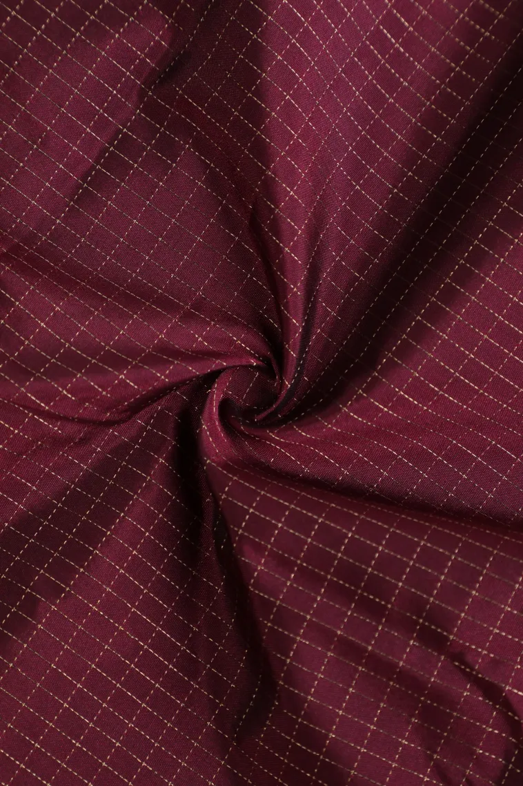 Berry Red Arani Silk Sarees with Gold Zari Small Checks Pattern view 4