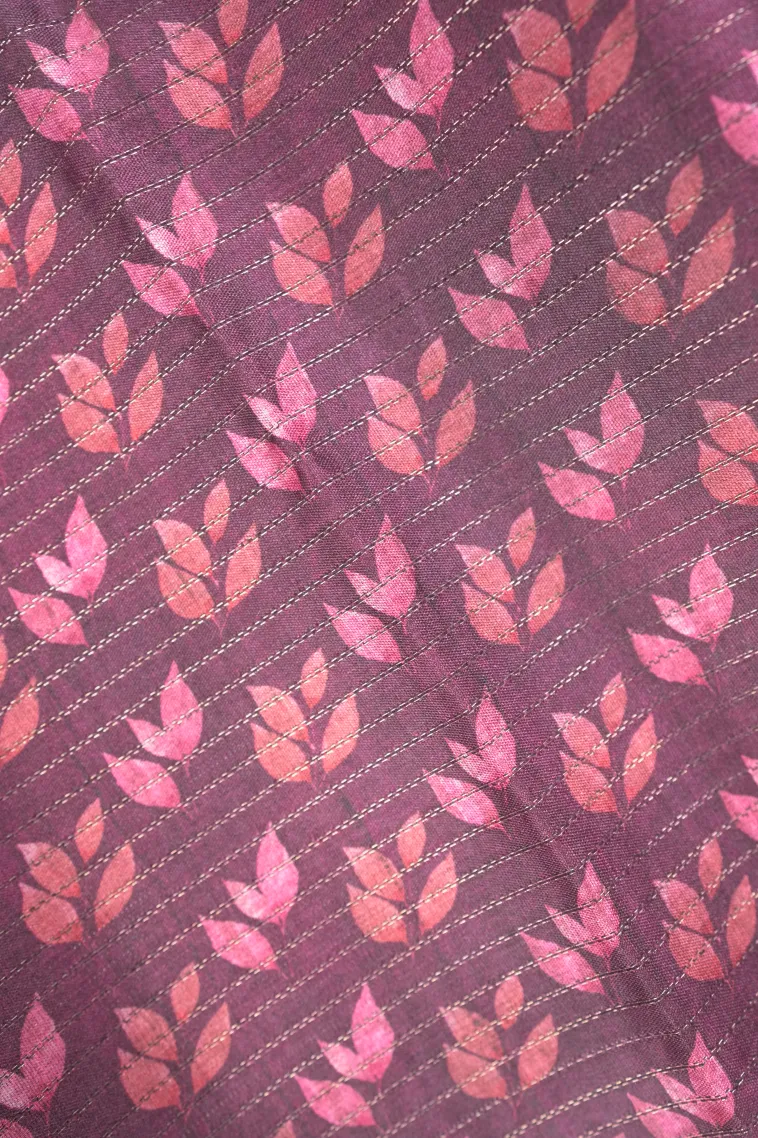 Magenta Purple Tussar Saree with Antic Zari Small Checks Pattern view 3