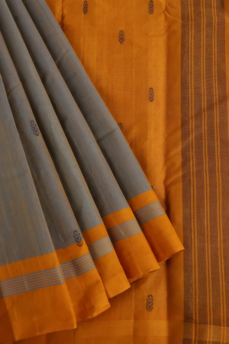 Stone Blue Kanchi Cotton Sarees Without Zari With Buttis (small Dots Or Motifs)