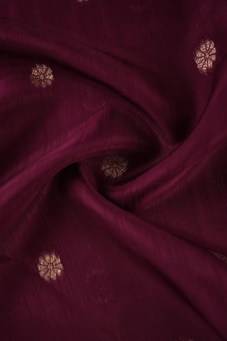 Magenta Purple Banaras Sarees with Gold Zari Buttis (small Dots Or Motifs) view 4