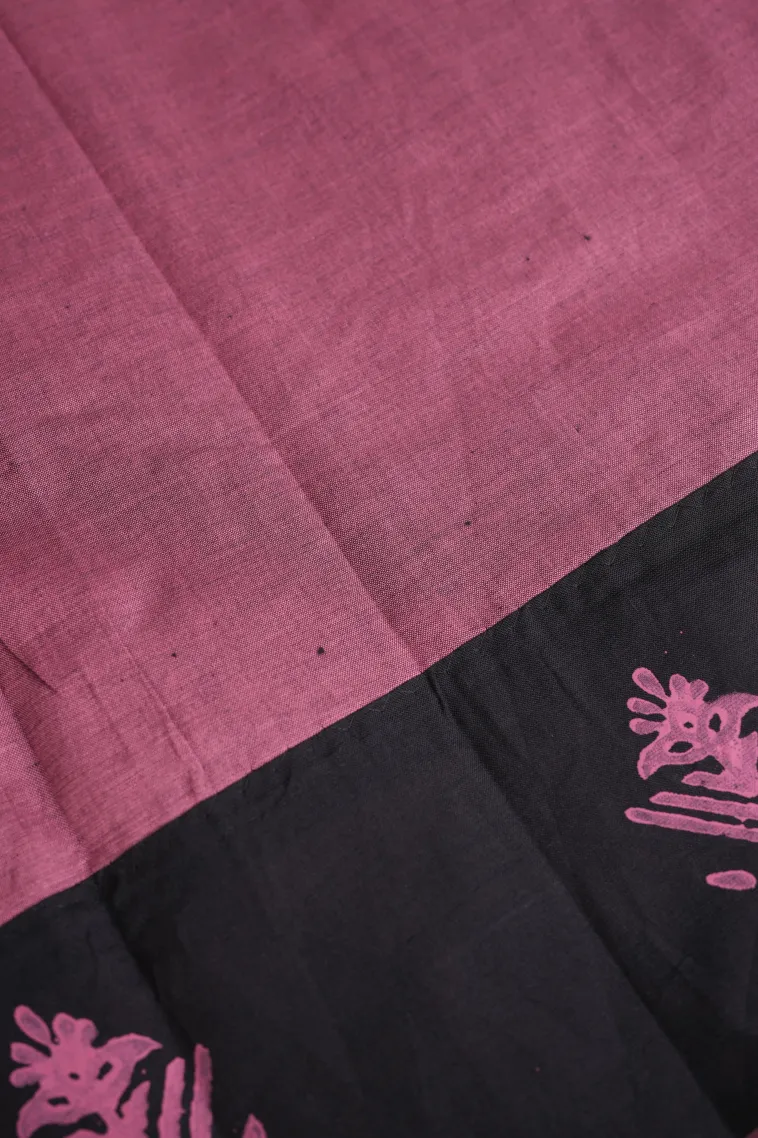 Asphalt Black Poly Cotton Sarees Without Zari With Flower Mottif view 3