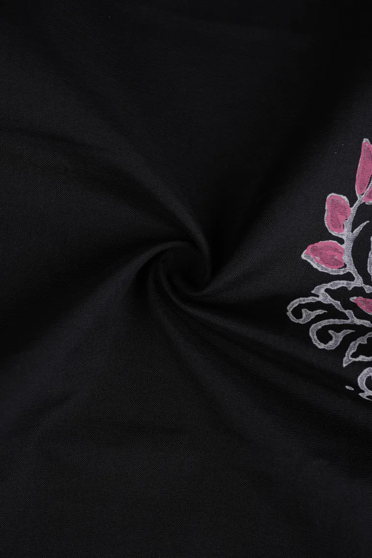 Asphalt Black Poly Cotton Sarees Without Zari With Flower Mottif view 4