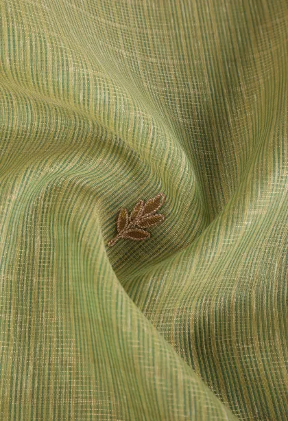 Lime Green Tissue Silk Sarees with Gold Zari Leaf Puttas