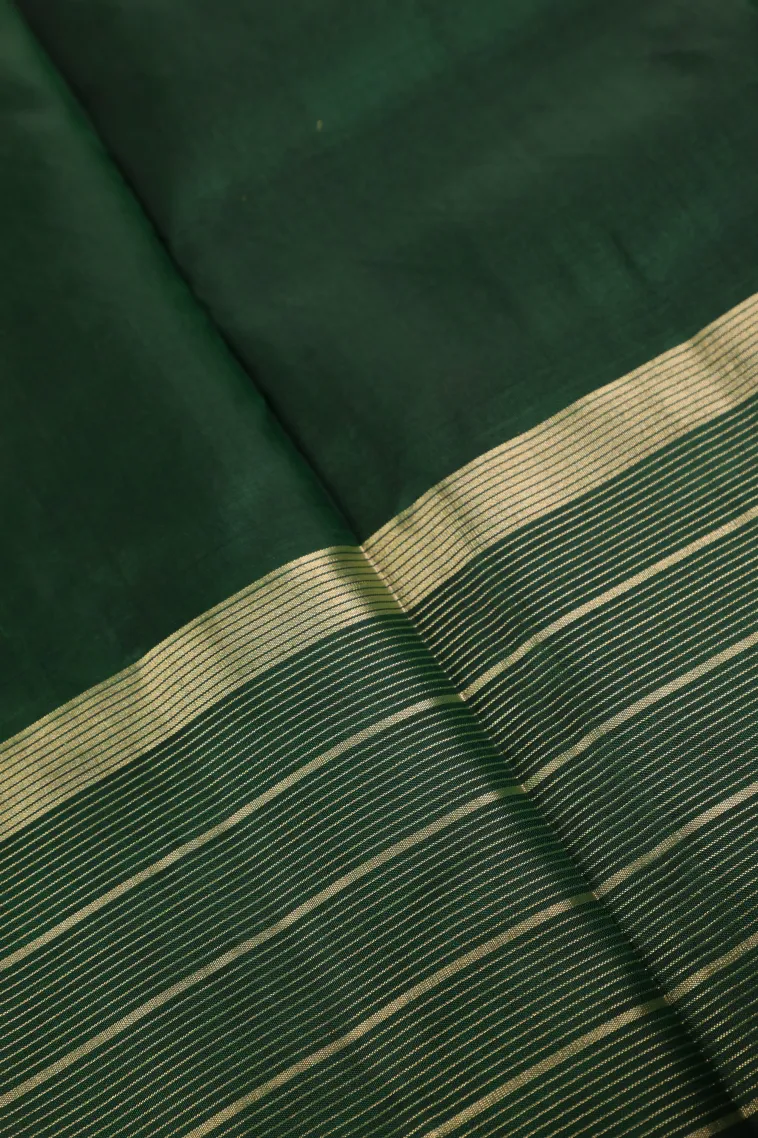 Sky Blue Soft Silk Saree with Gold Zari Stripes And Puttas view 3