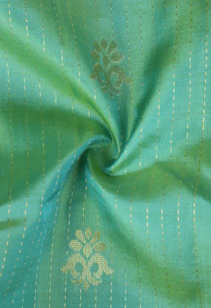 Sky Blue Soft Silk Saree with Gold Zari Stripes And Puttas