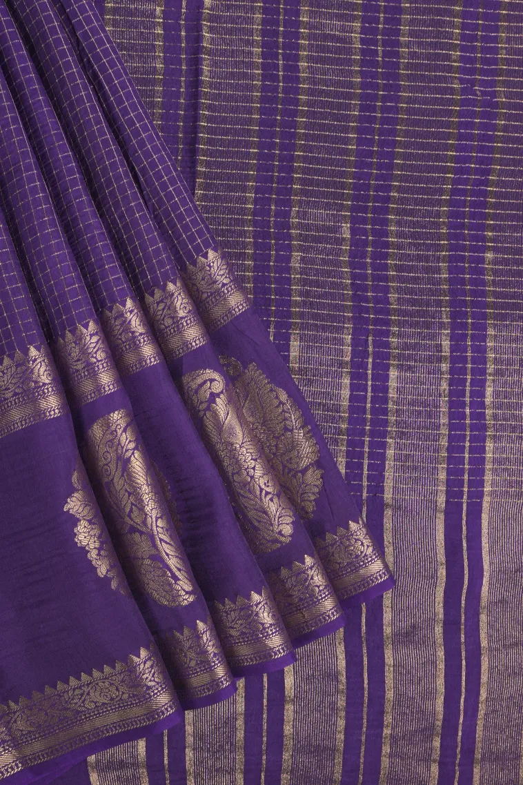 Viola Purple Banaras Sarees with Gold Zari Small Checks Pattern