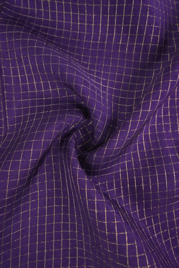 Viola Purple Banaras Sarees with Gold Zari Small Checks Pattern view 4