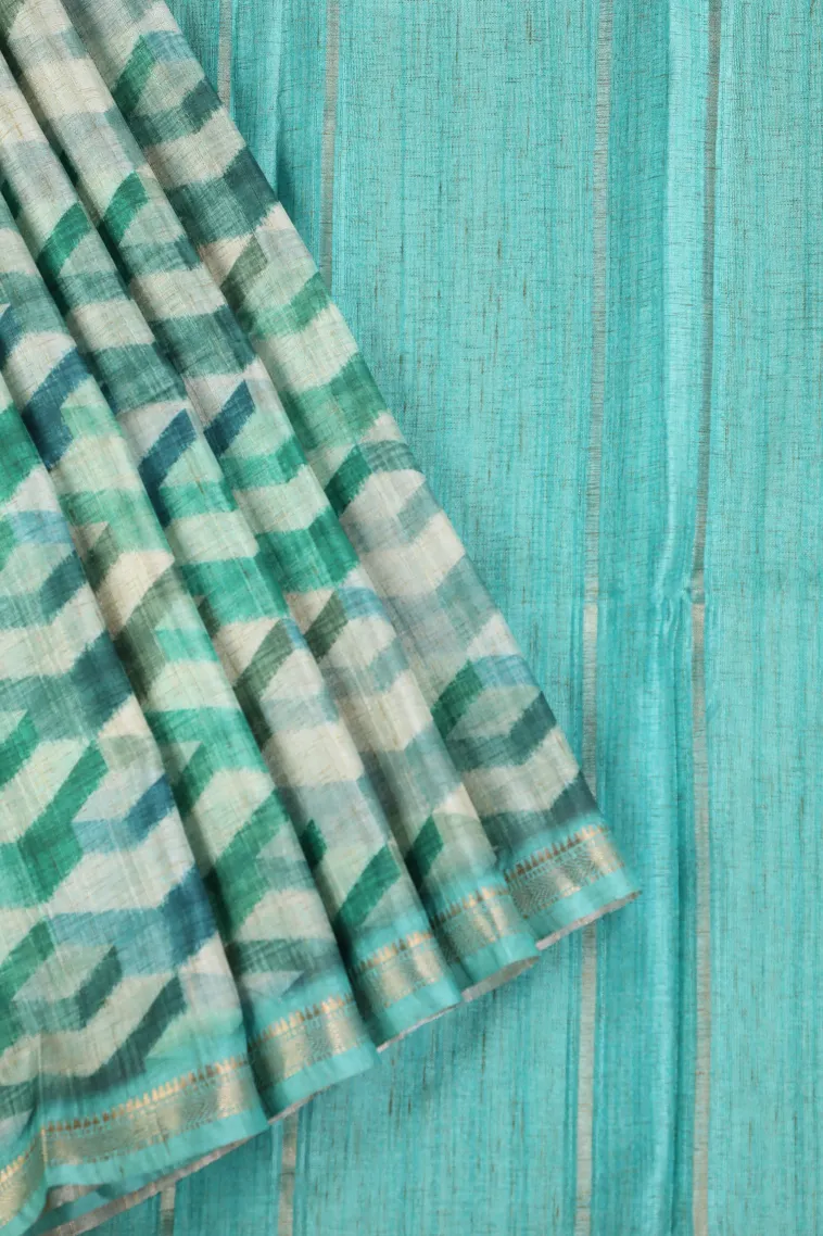 Buttermilk Yellow Semi Tussar Silk with Gold Zari Geometric Shapes