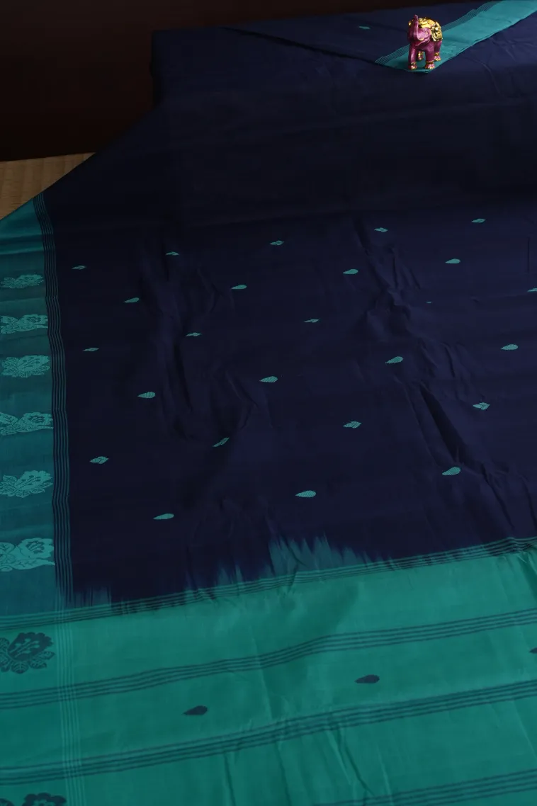 Indigo Blue Kanchi Cotton Sarees Without Zari With Buttis (small Dots Or Motifs) view 2