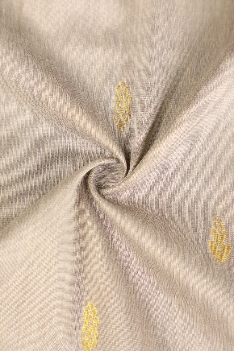 Smoke White Kalyani Cotton with Gold Zari Buttis (small Dots Or Motifs) view 4