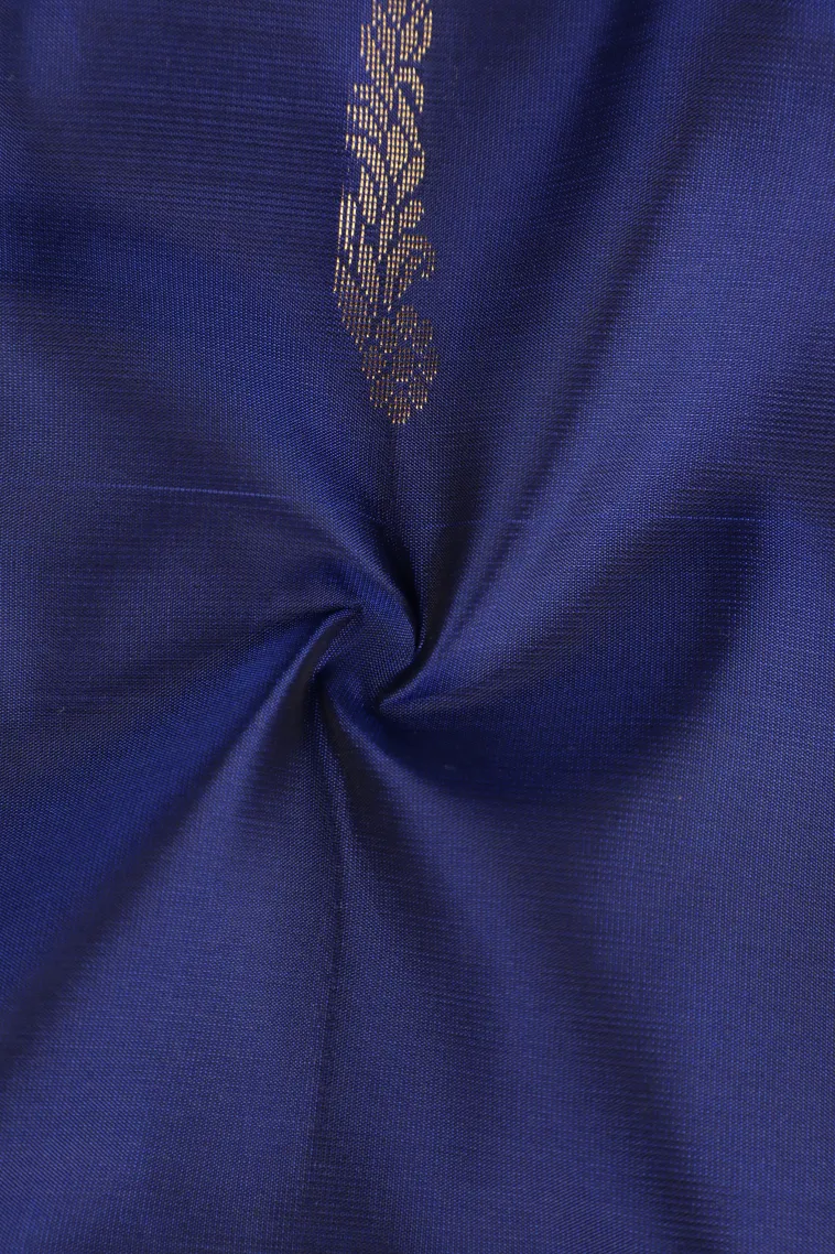 Navy Blue Soft Silk Saree with Gold Zari Stripes And Puttas view 4