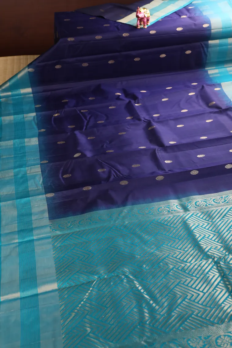Berry Blue Soft Silk Saree with Gold Zari Buttis (small Dots Or Motifs) view 2