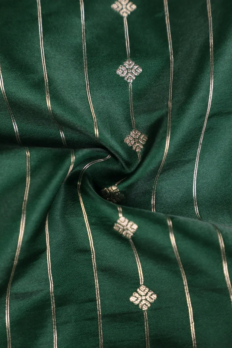 Bottle Green Mysore Silk with Bronze Zari Stripes And Puttas view 4