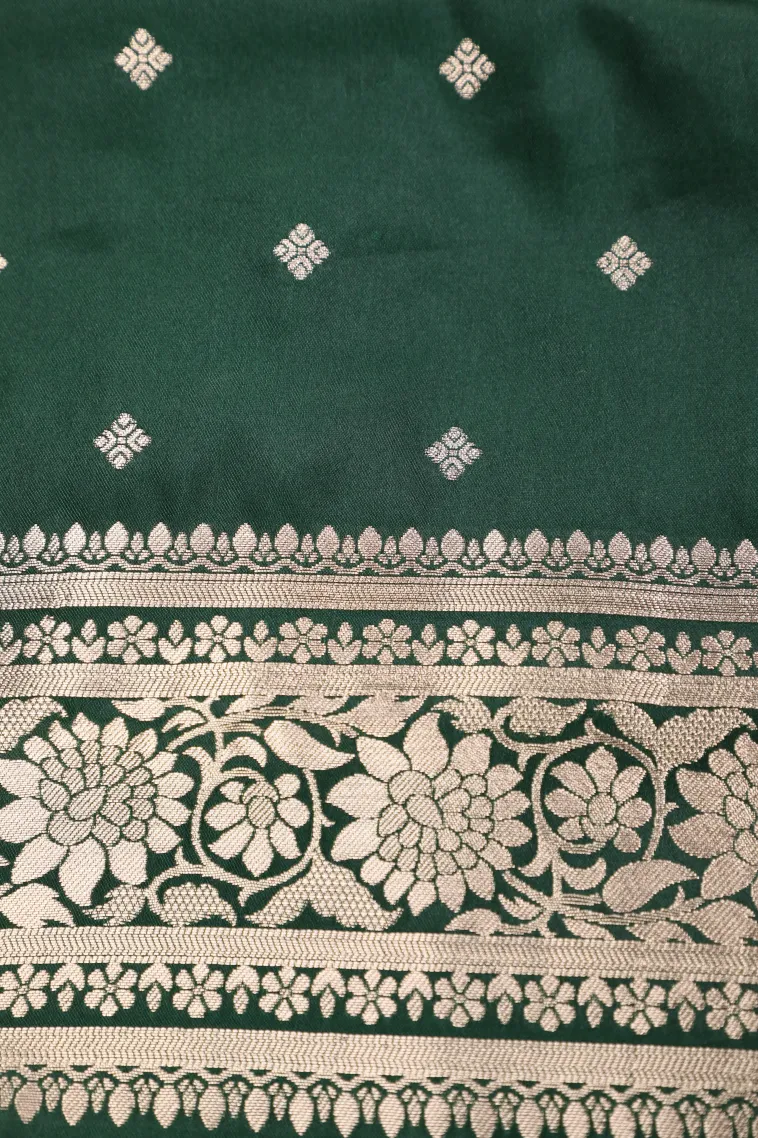 Bottle Green Mysore Silk with Bronze Zari Stripes And Puttas view 3