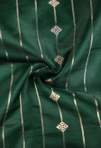 Bottle Green Mysore Silk with Bronze Zari Stripes And Puttas