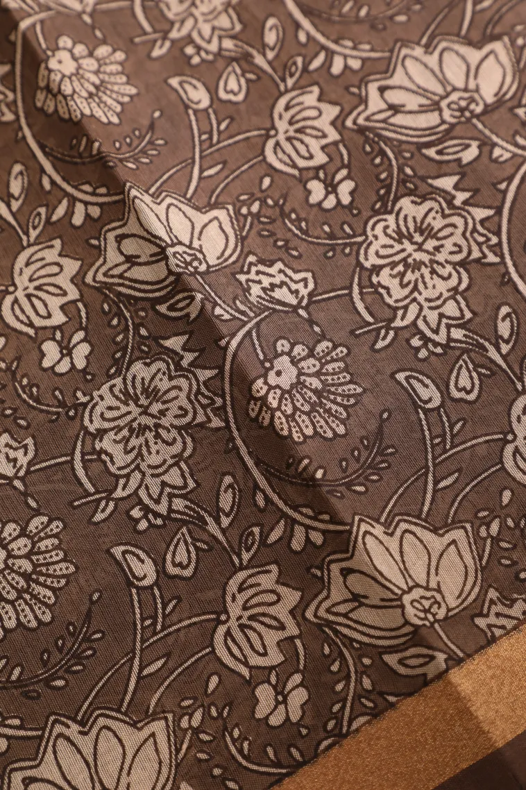Carrot Orange Chanderi Cotton Sarees Without Zari With Pathik Motifs view 3