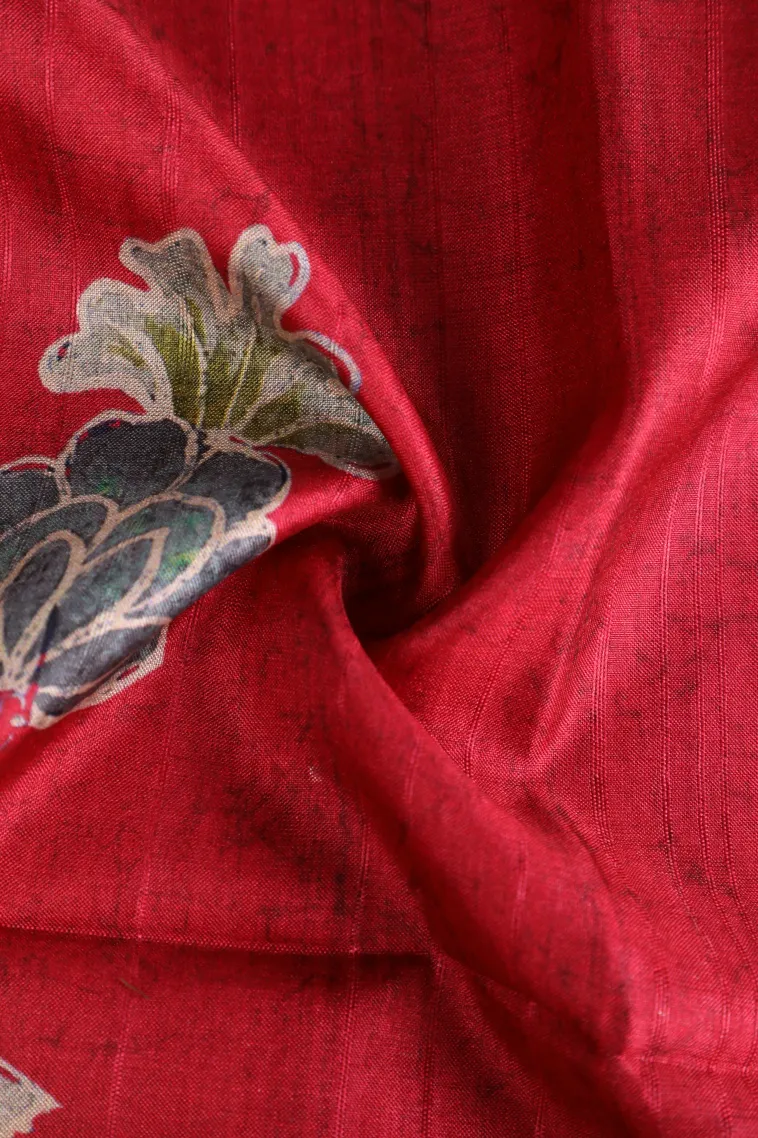 Punch Pink Tussar Saree Without Zari With Flower Mottif view 4