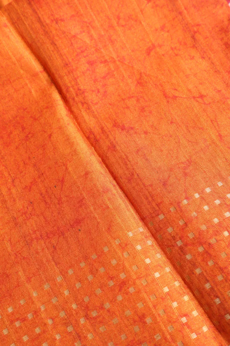 Punch Pink Tussar Saree Without Zari With Flower Mottif view 3