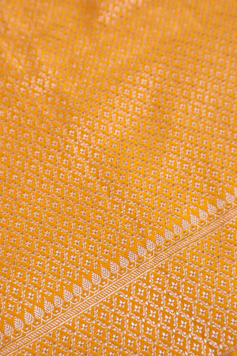 Lemon Yellow Tissue Banaras with Gold Zari Floral Patterns view 3