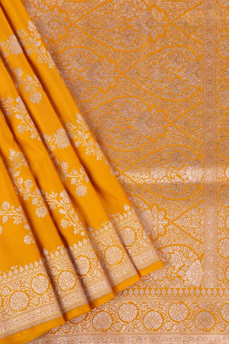 Lemon Yellow Tissue Banaras with Gold Zari Floral Patterns view 1
