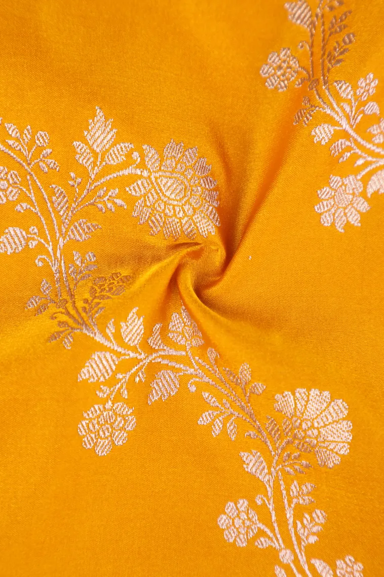 Lemon Yellow Tissue Banaras with Gold Zari Floral Patterns view 4