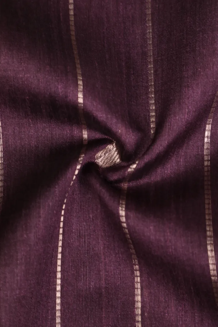 Grape Purple Tussar Saree with Bronze Zari Stripes And Puttas view 4