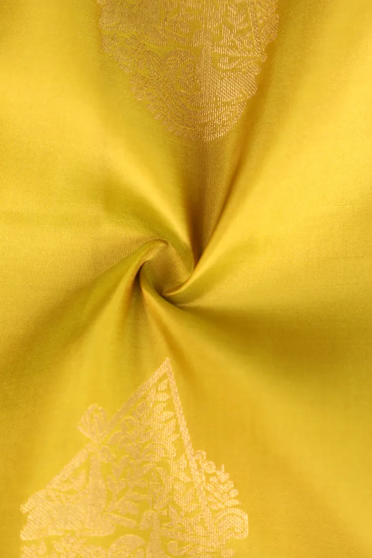 Lemon Yellow Soft Silk Saree with Gold Zari Animal Mottif view 4