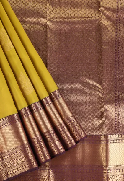 Lemon Yellow Soft Silk Saree with Gold Zari Animal Mottif