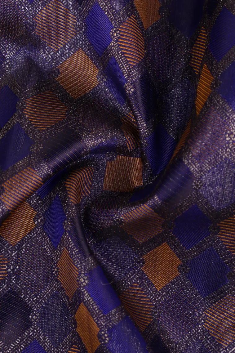 Indigo Blue Kanchipuram Silk Sarees with Antic Zari Geometric Shapes view 4