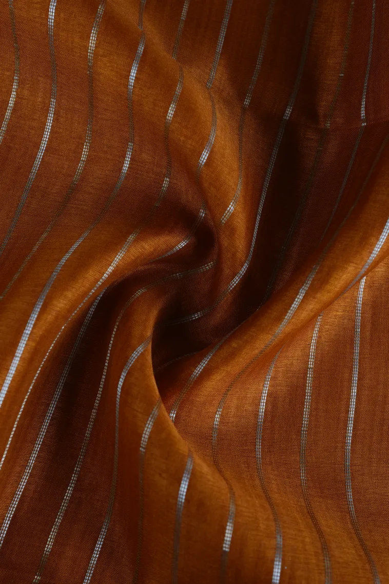 Ginger Orange Tussar Saree with Gold And Silver Zari Stripes view 4