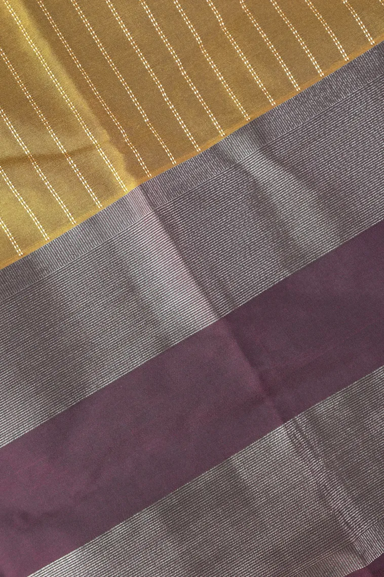 Gold Arani Silk Sarees with Silver Zari Stripes view 3