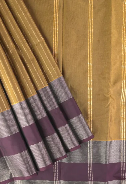 Gold Arani Silk Sarees with Silver Zari Stripes