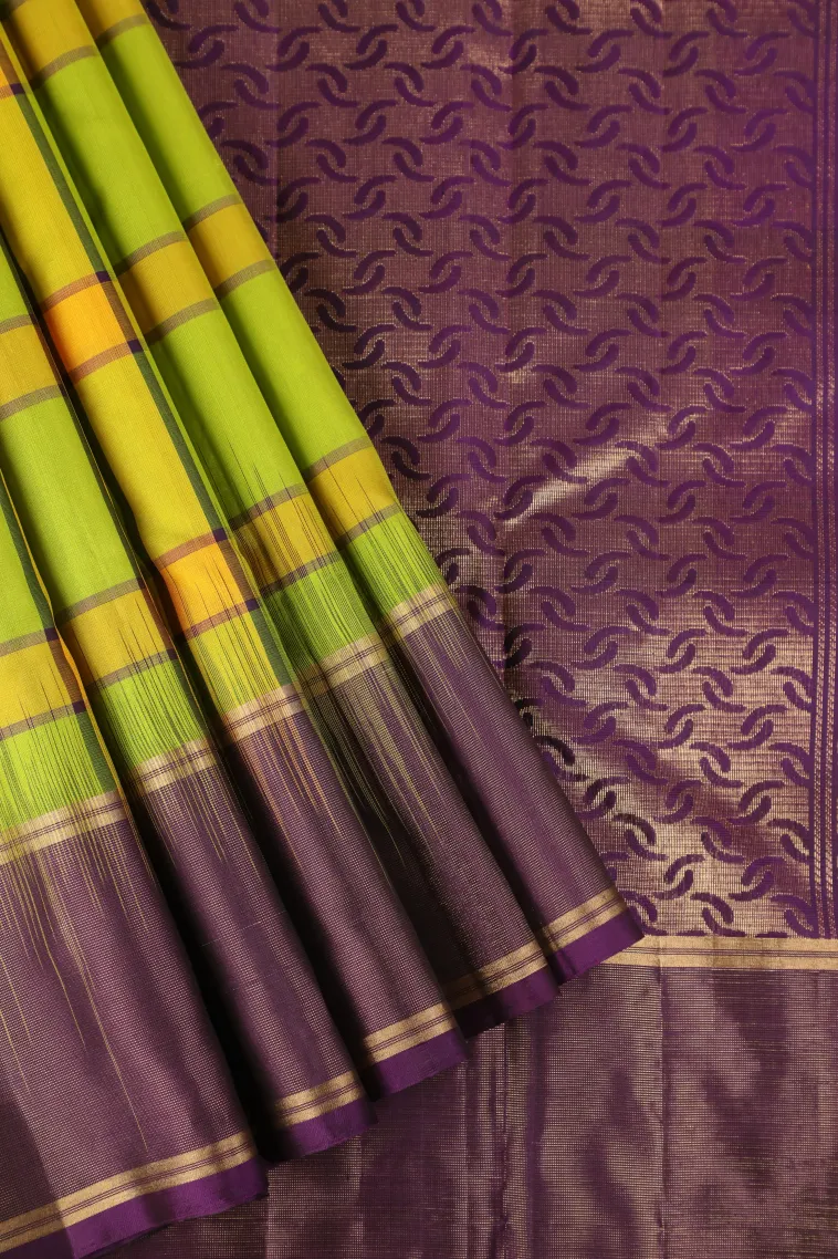 Lime Green Soft Silk Saree with Gold Zari Checks
