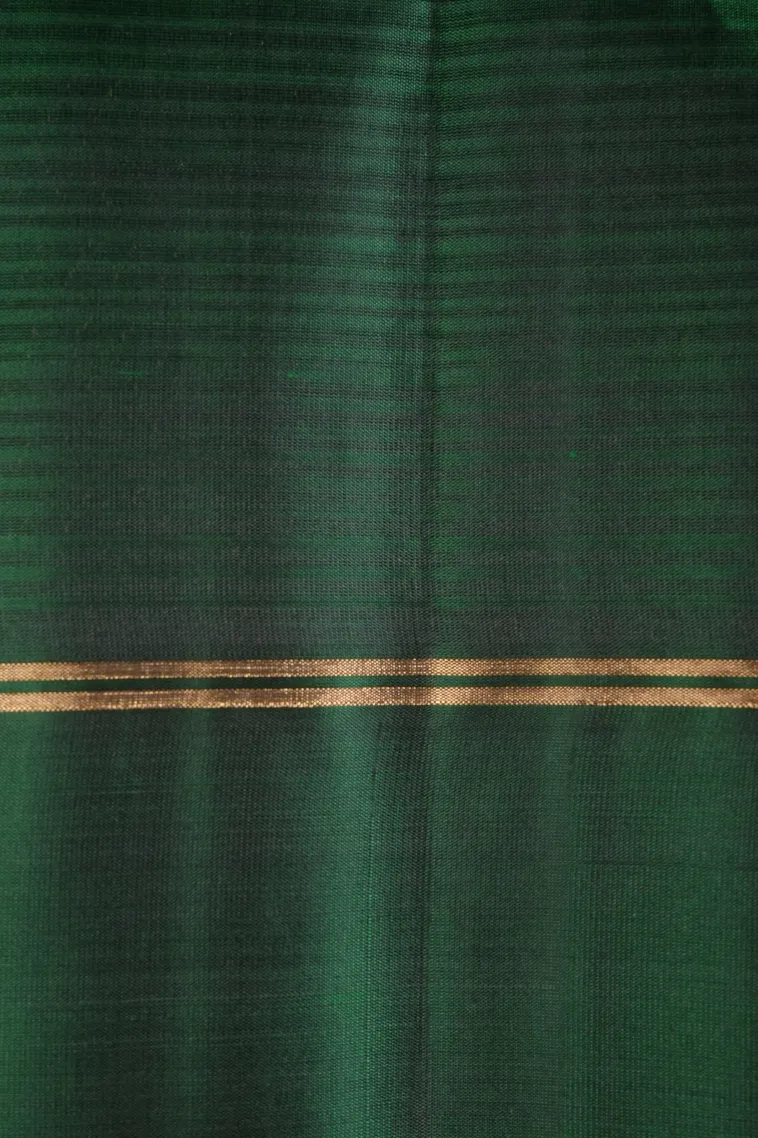 Lime Green Soft Silk Saree with Gold Zari Stripes view 3