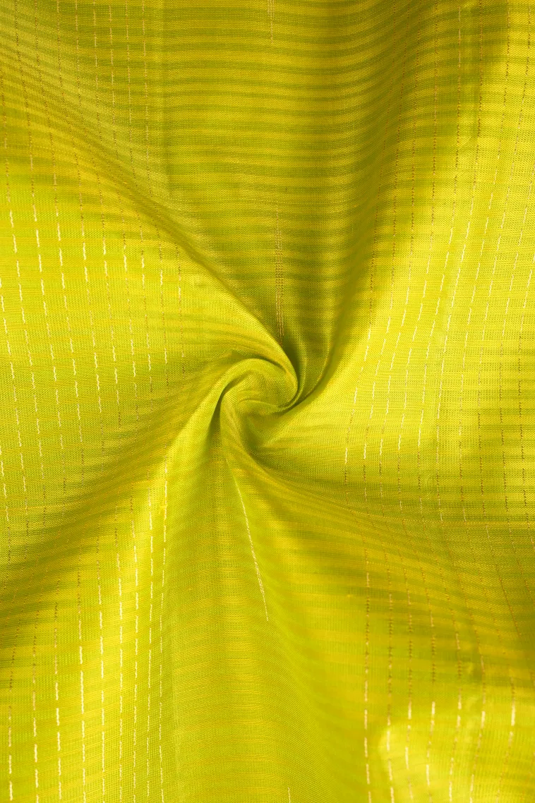 Lime Green Soft Silk Saree with Gold Zari Stripes view 4