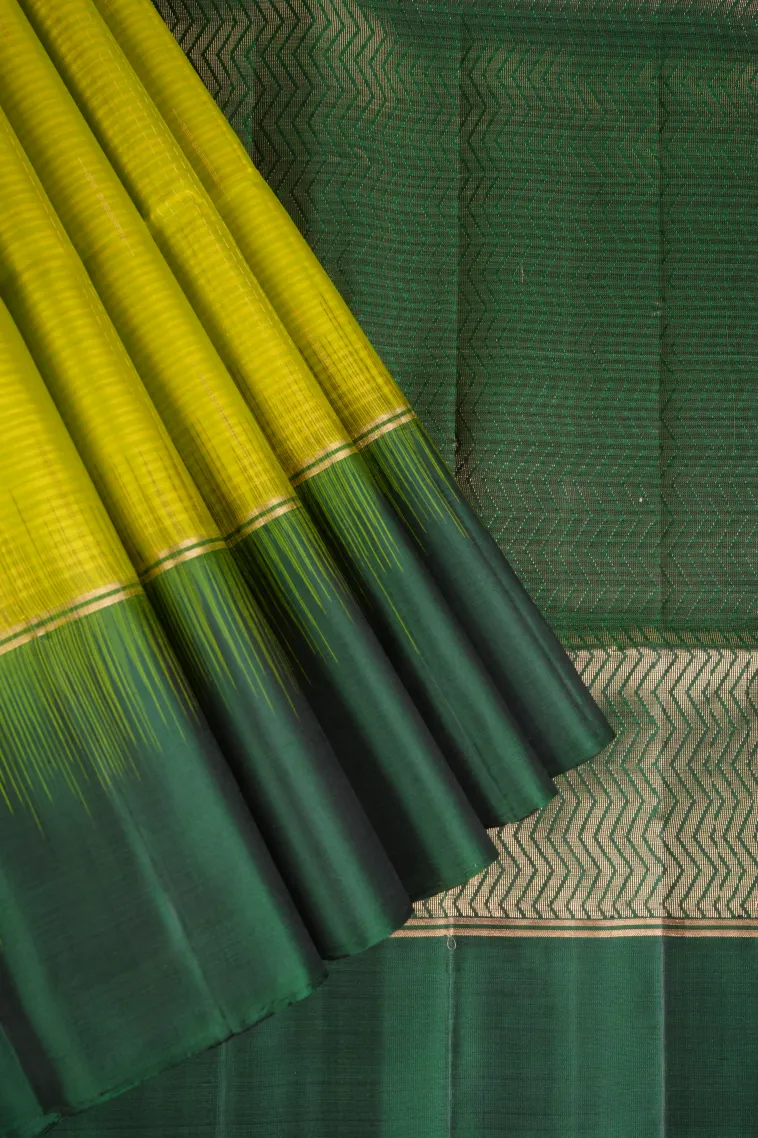 Lime Green Soft Silk Saree with Gold Zari Stripes