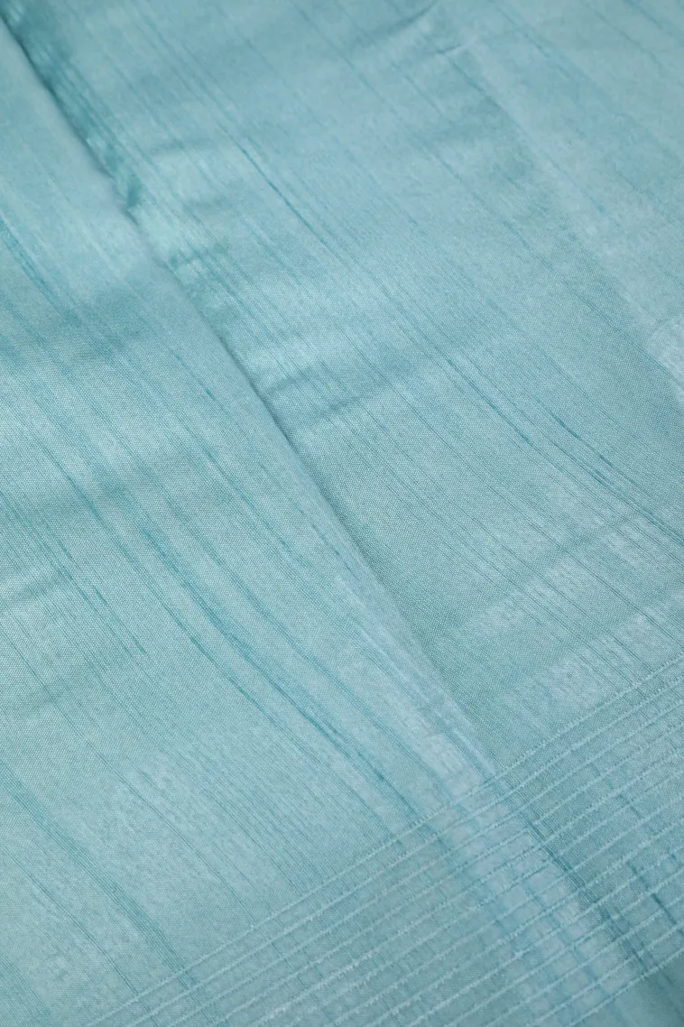 Sky Blue Raw Silk Sarees with Thread Zari Flower Mottif view 3
