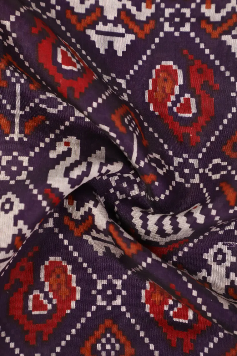 Mauve Purple Chanderi Cotton Sarees with Gold Zari Birds Mottif view 4