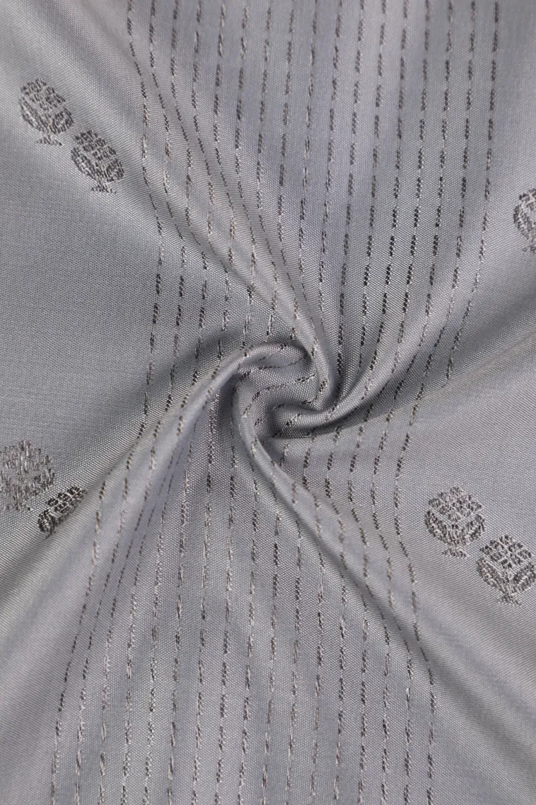 Slate Blue Soft Silk Saree with Antic Zari Stripes And Puttas view 4