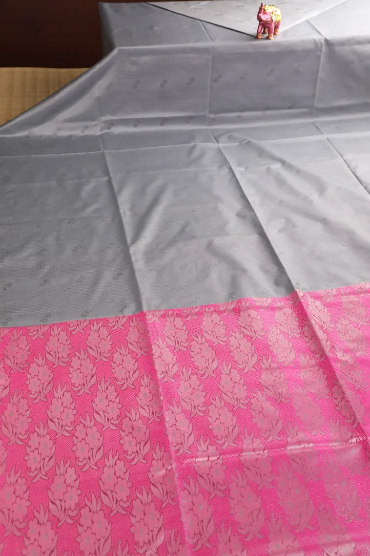 Slate Blue Soft Silk Saree with Antic Zari Stripes And Puttas view 2