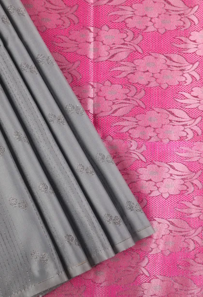 Slate Blue Soft Silk Saree with Antic Zari Stripes And Puttas