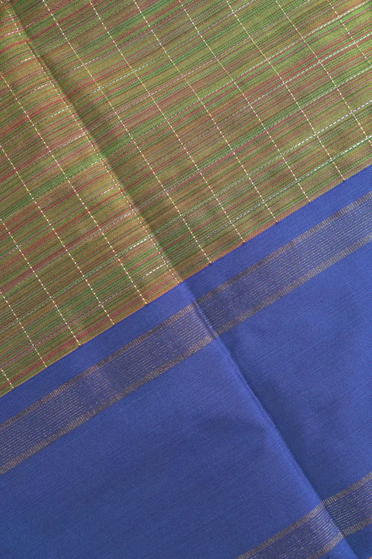 Olive Green Arani Silk Sarees with Gold Zari Small Checks Pattern view 3