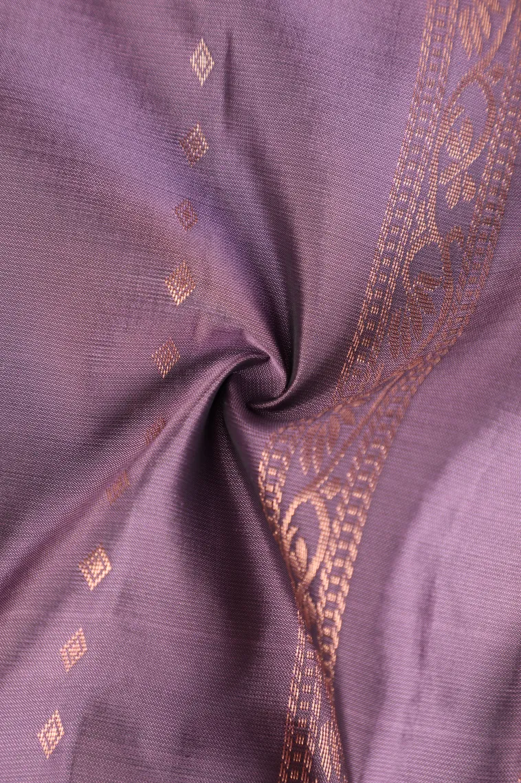Heather Purple Soft Silk Saree with Copper Zari Stripes And Puttas view 4