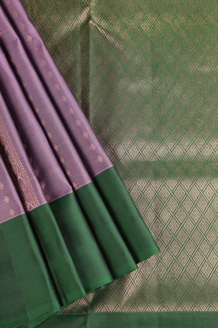 Heather Purple Soft Silk Saree with Copper Zari Stripes And Puttas view 1
