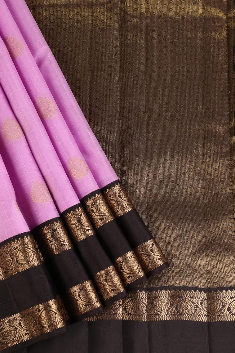 Lavender Purple Soft Silk Saree with Gold Zari Checks And Puttas