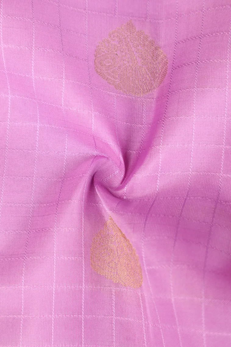 Lavender Purple Soft Silk Saree with Gold Zari Checks And Puttas view 4