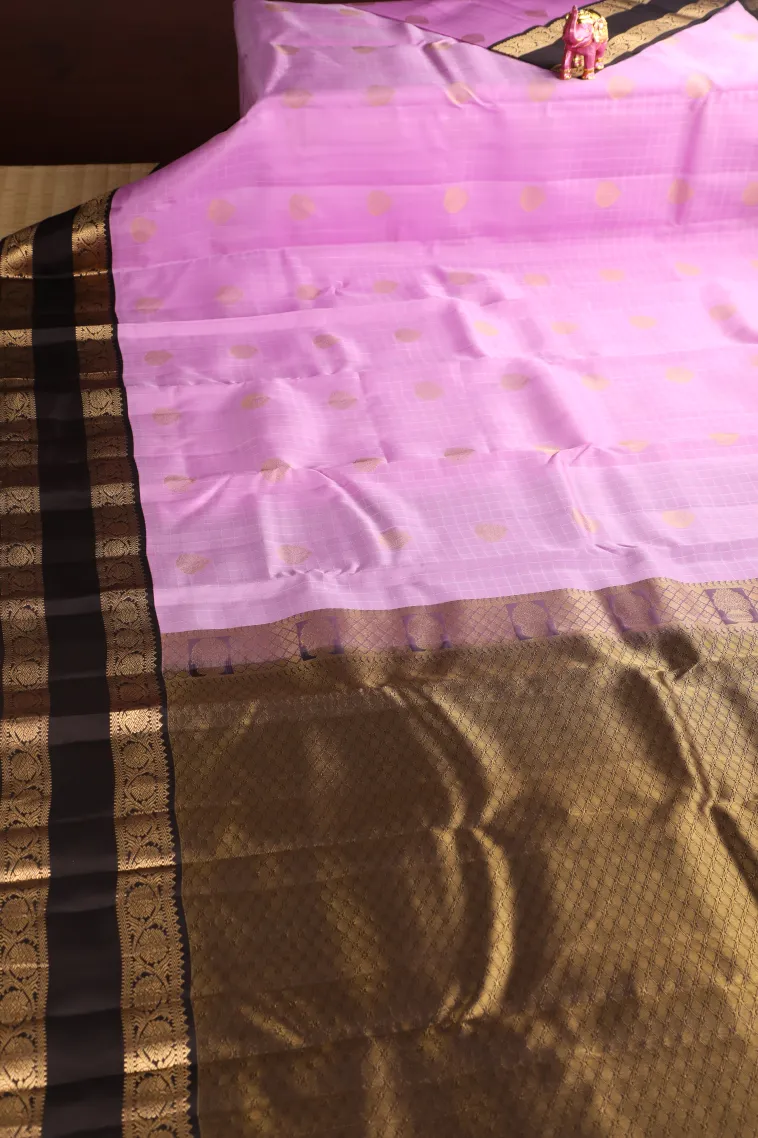 Lavender Purple Soft Silk Saree with Gold Zari Checks And Puttas view 2