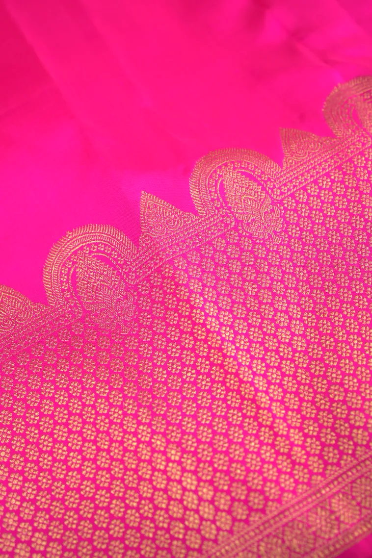 Fire Orange Kanchipuram Silk Sarees with Gold And Silver Zari Mango Puttas view 3